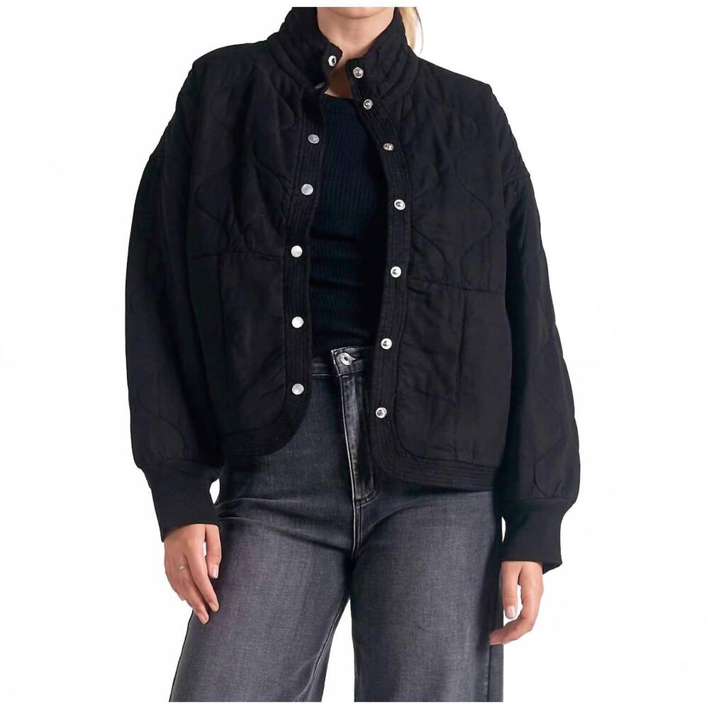 NEW ELAN quilted bomber tencel jacket in black